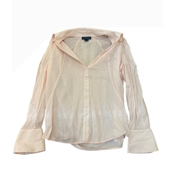Ann Taylor Womens Blouse L Light Pink Button-Up Shirt 100% Cotton Career - Picture 1 of 5